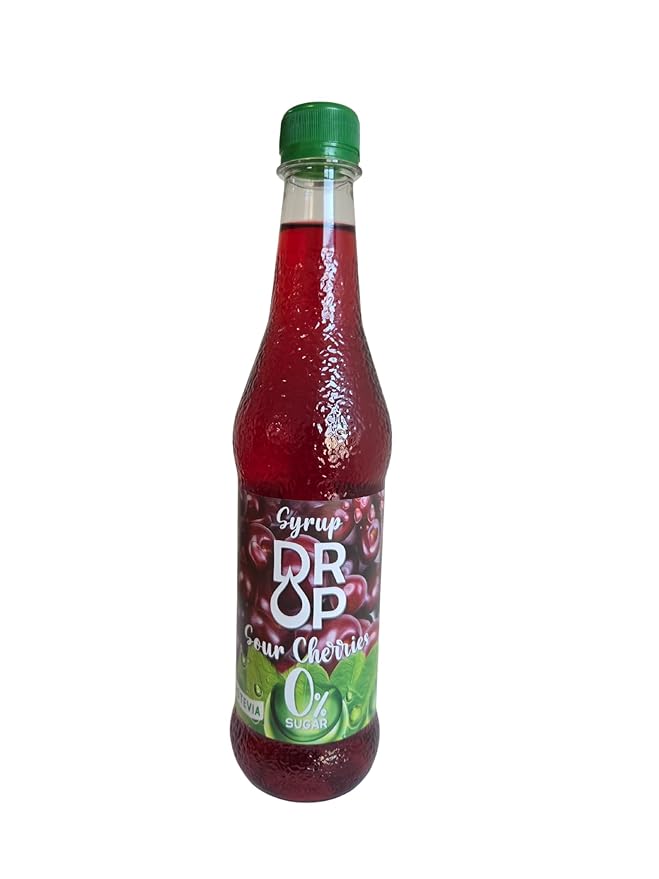 Drop Sour Cherry Sugar-Free Syrup,Natural Stevia,100% Pure Extract,Natural Sweet,16.9floz,Premium Flavoring,30% Concentrate,Zero Calories,Non-GMO Diabetic & Keto-Friendly,Ideal for Drinks & desserts