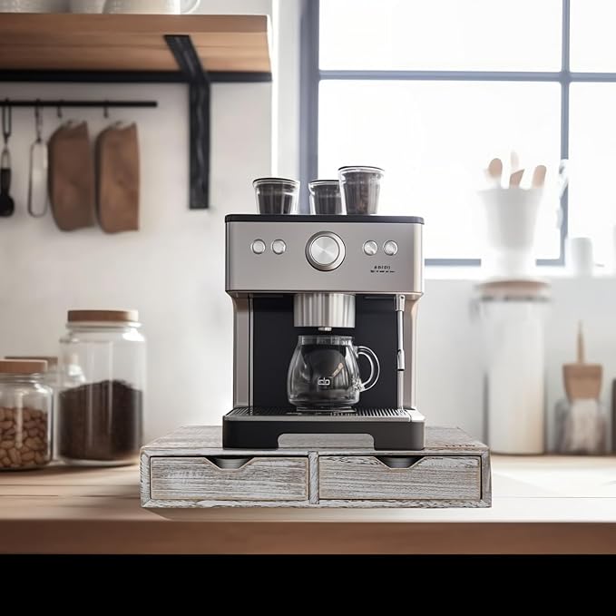 HTB K Cup Holder Compatible with K Cups, Coffee Pod Holder Holds Up 30 Cups, K Cup Organizer Storage Drawer Wood K Cup Drawer Vintage White