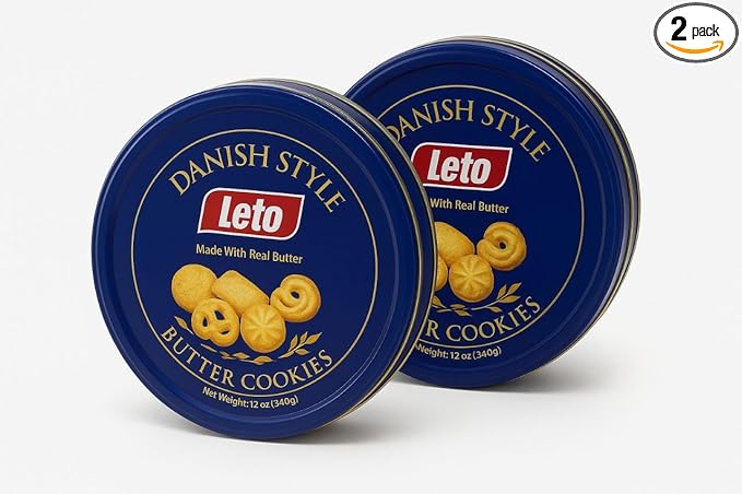 Leto - set of 2 - Butter cookies - Biscuits - Made with Real Butter, Classic European Recipe Leto Danish Style Butter Cookies – 12 oz (340g)