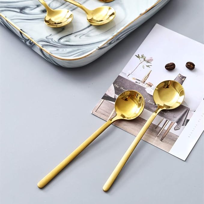 8 PCS Mini Coffee Spoons Teaspoons 5.3-Inch Matte Gold Frosted Handle Stainless Steel Tea Spoons for Coffee Tea Dessert Milk Ice Cream Cake Soup Ice Tea
