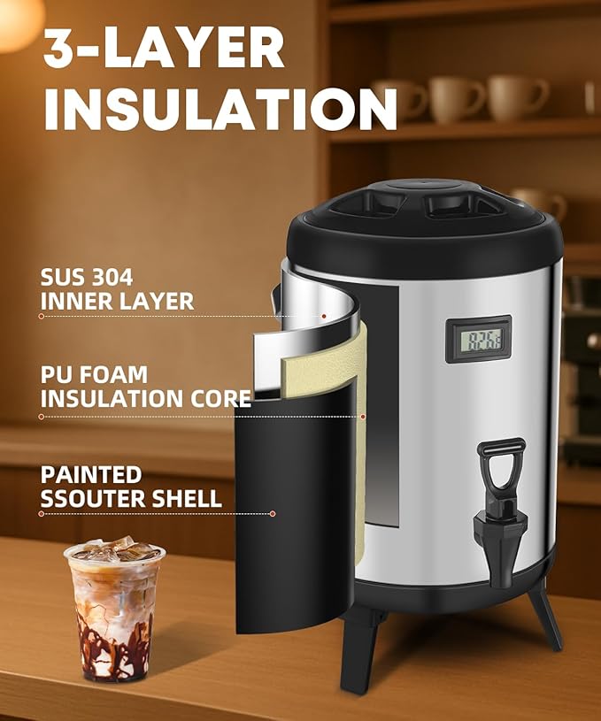 Insulated Beverage Dispenser, 3.2 Gallon/12L Coffee and Drink Server with Spigot, Non-electric Thermal Hot and Cold Beverage Dispenser for Juice Chocolate Tea Milk