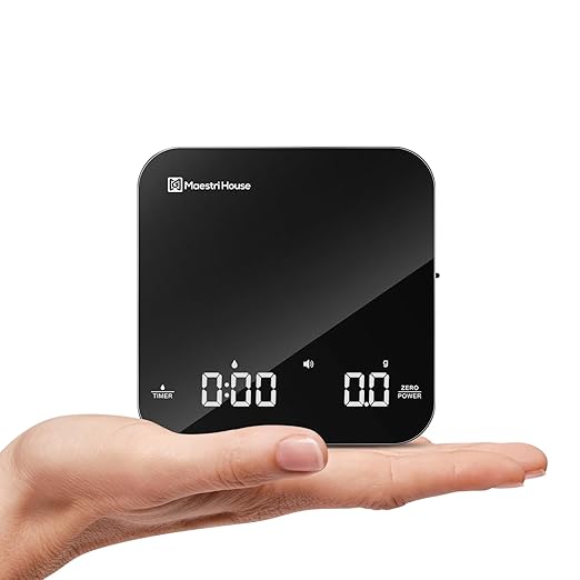 Rechargeable Mini Coffee Scale with Timer, Maestri House Espresso Scale, 2kg/0.1g Accurate Scale for Espresso and Pour-Over Coffee, Portable Digital Kitchen Scale with Automatic Timing（Black）