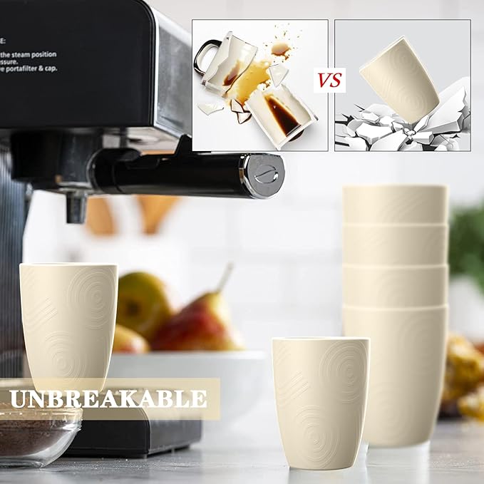 Homienly Wheat Straw Cups, Drinking Glasses Set of 6, 16 OZ Cups for Kitchen, Kids, Camping, Party, Unbreakable Microwave and Dishwasher Safe Water Tumblers, Stackable Plastic Cups-Beige