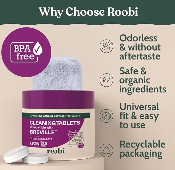 Breville Compatible Espresso Machine Cleaning & Maintenance Kit. Includes 52 Breville Cleaning Tablets and 6 Water Filters. Carbon Neutral. 1 Year Supply.