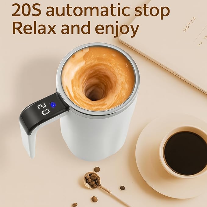 Electric Coffee Mug with a Built-in LCD Thermometer, Rechargeable Automatic Magnetic Self Stirring Coffee Mug, for Brewing Milk, Cocoa, Portable Travel Mug for Office Home, 380ml (Pink)