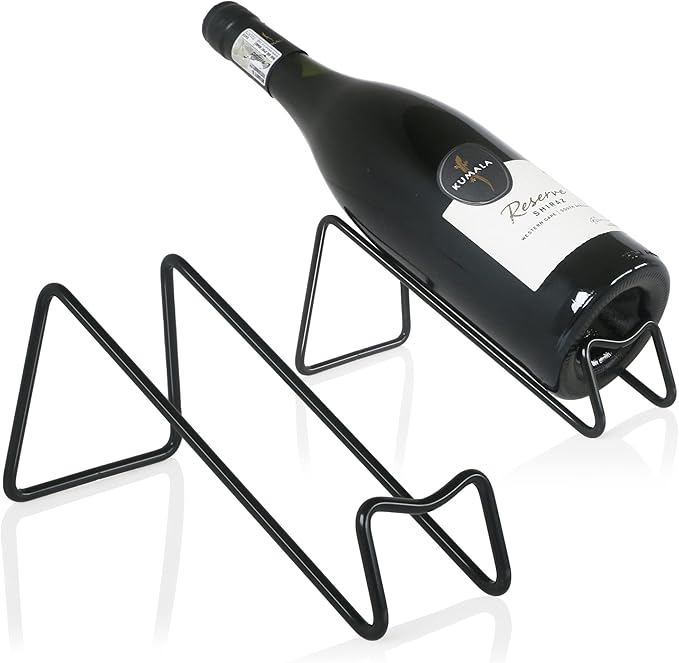 2Pieces Metal Wine Rack Freestanding -Tabletop Wine Rack Holder - Countertop Wine Bottle Holder - Geometric Design for Table Top Wine Bottle Storage Rack,Perfect Wine Holder Stand (Black)
