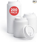 LITOPAK 200 Count Coffee Cup Lids, 3.54'' Disposable Plastic Lids for 10oz, 12oz, 16oz, and 20oz Paper Cups, White