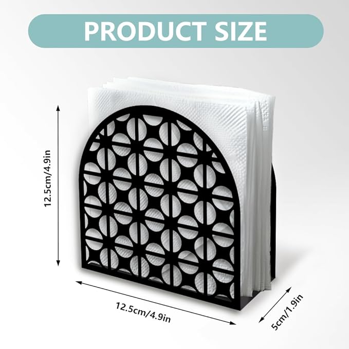 Modern Geometric Round Decorative Black Metal Napkin Holder for Table, 4.9" x 4.9" x 1.9" Standing Napkin Holder for Home Kitchen Restaurant Picnic Party Coffee Bar Dining Room