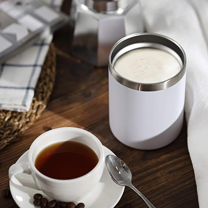 MEWAY 12 oz Lowball, Tumbler Stainless Steel Double Wall Vacuum Insulated Mug with Straw and Lid, Cleaning Brush ，Durable Powder Coated Insulated Coffee Cup for Cold & Hot Drinks (White, 1 Pack)