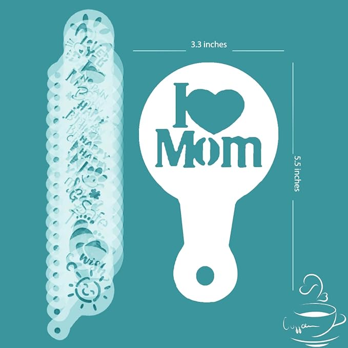 20Pcs Reusable Coffee Stencils for Latte Art - Mother's Day Stencils - Coffee Decorating Kit - Reusable Christmas Cookie Decorating Kit - Cookie Stencil for Cakes