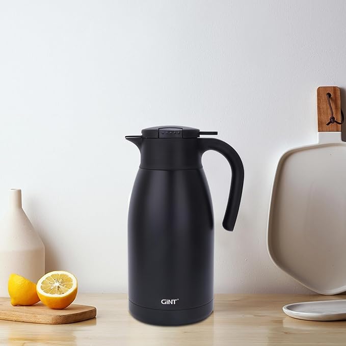 GiNT 1.9L / 64Oz Thermal Coffee Carafe, Insulated Stainless Steel Coffee Carafes for Keeping Hot/Double Walled Vacuum Thermal Carafe (Black)