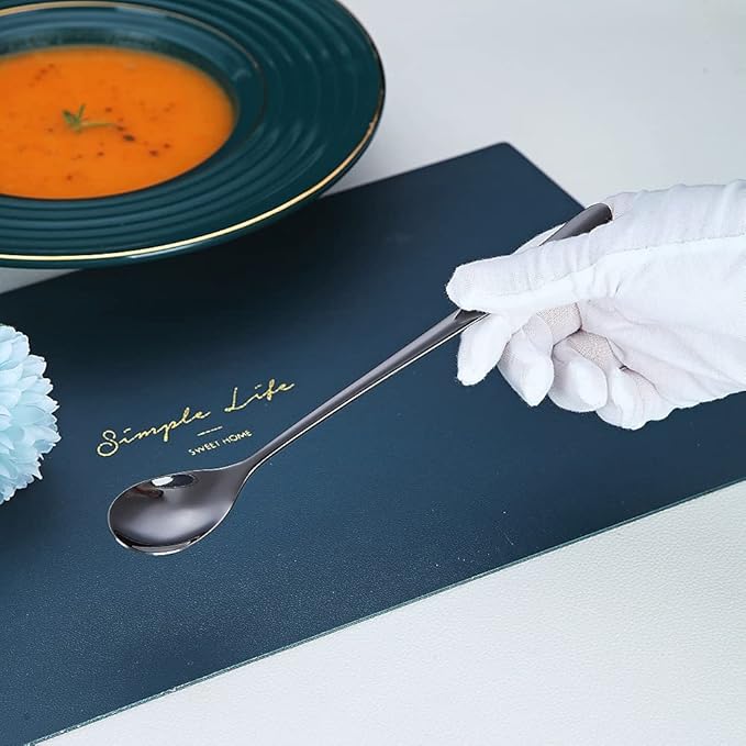 Black Long Handle Spoon, Coffee Stirrers, Premium Stainless Steel Ice Tea Spoons, Ice Cream Spoon, Cocktail Stirring Spoons, Set of 6 (Black)