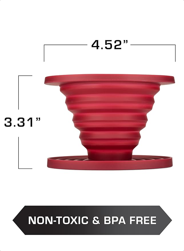 COLETTI Sierra Camping Pour Over Coffee Dripper — Collapsible Pour Over Coffee Dripper — Includes Pack of Paper Filters [Red, Pack of 1]