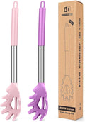Pack of 2 Silicone Pasta Fork, Kitchen Heat Resistant Noodle Spoon Server, BPA Free Spaghetti Strainer, Best Cooking Tools (PINK-PURPLE)