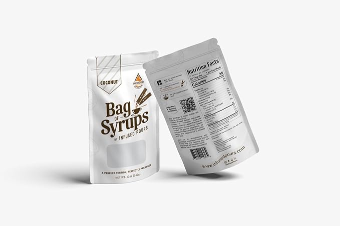 Single Serving Coconut Syrup Packets for Coffee and Cocktails - 6mL Each, 30 Count - Bag of Syrups by Infused Pours (6mL, Coconut)