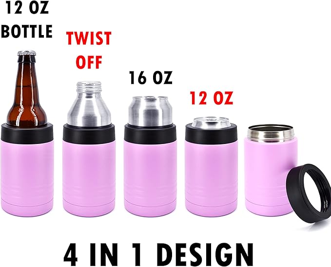Clear Water Home Goods - 12 oz Stainless Steel Double Wall Vacuum Insulated Can or Bottle Beverage Cooler - Powder Coated Light Purple - 6 Pack