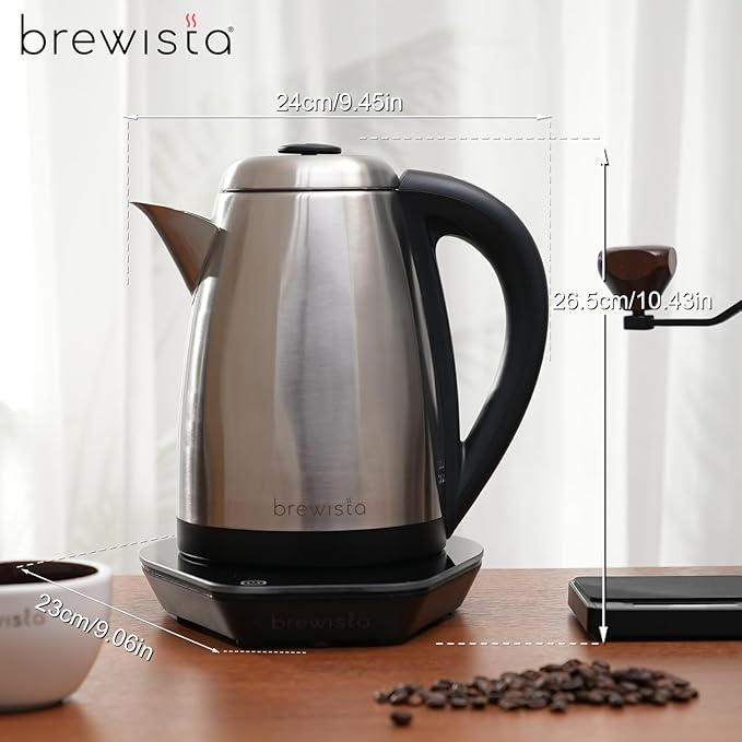 Brewista V-Spout Electric Kettle, Large 1.7 Liter Capacity For Pour Over Coffee, Smart Digital Heating Element, Perfect for Cupping, Stainless Steel