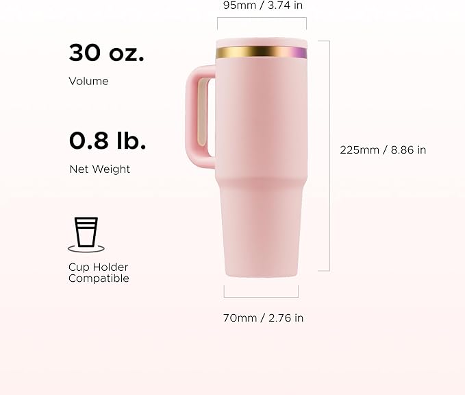 OMTech 30 oz. Tumblers with Handle & Lid, 12 Pack Tumbler Bulk with Double Wall Vacuum Insulation, Food-Grade Stainless Steel Insulated Coffee Mug, Sweatproof Travel Mug for Hot Cold Drinks, Pink