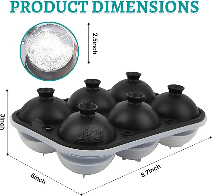 Samuelworld Premium Ice Tray Combo (16 Ice Cube/6 Ice Ball), New Upgraded Large Ice Sphere Maker Ice Cube Trays, Spill-Free Integrated Funnels, Whiskey Bourbon Cocktails Ice mold, Black(With Ice Bags)