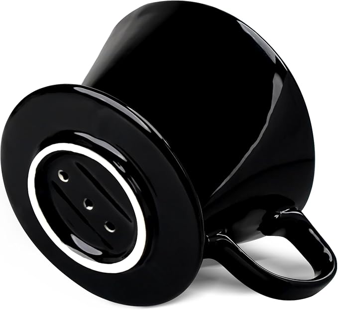 Handmade Pour Over Ceramic Coffee Dripper - Authentic Brewing Experience for Camping, Office, and Home (Black)