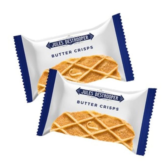 Jules Destrooper Butter Crisps - Caramelized Waffle Cookies, Certified Kosher Dairy, Non-GMO, Authentic Biscuits Made in Belgium - 1 Sleeve with 12 Pouches