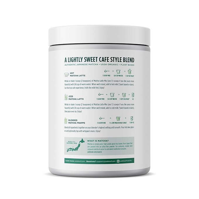 Jade Leaf Matcha Organic Cafe Style Sweetened Matcha Latte Green Tea Powder, Premium Barista Crafted Mix - Authentically Japanese, 100 Servings (2.2 Pound Bulk Tub)