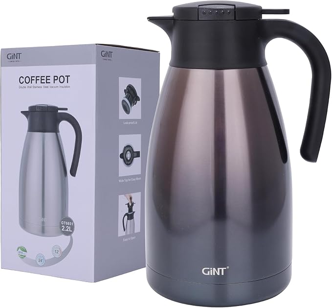 GiNT 2.2L / 74Oz Thermal Coffee Carafe, Insulated Stainless Steel Coffee Carafes for Keeping Hot/Double Walled Vacuum Thermal Carafe (Purple)