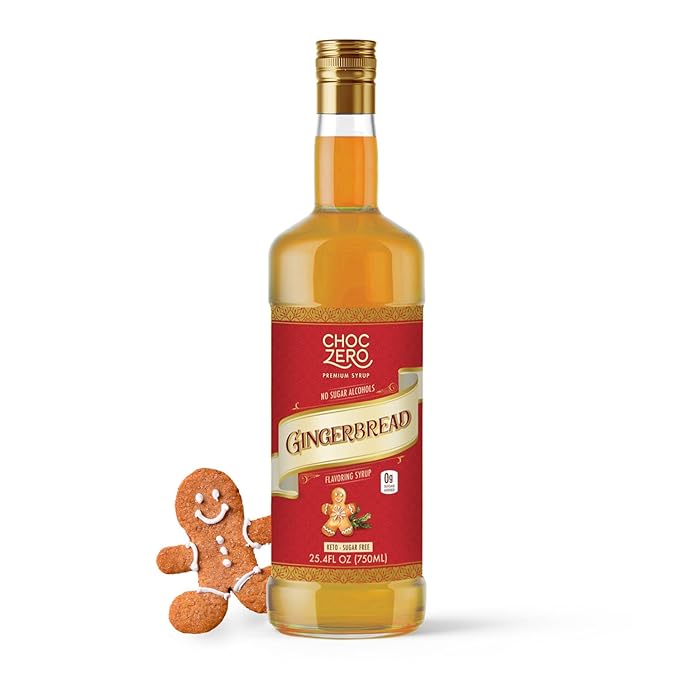 ChocZero Sugar Free Coffee Syrup, Gingerbread Flavor, Simple Syrup Drink Mix, Gingerbread Latte, Protein Shakes & Baking, Gluten Free, All Natural, 25.4 Ounces Bottle (Pack of 1)