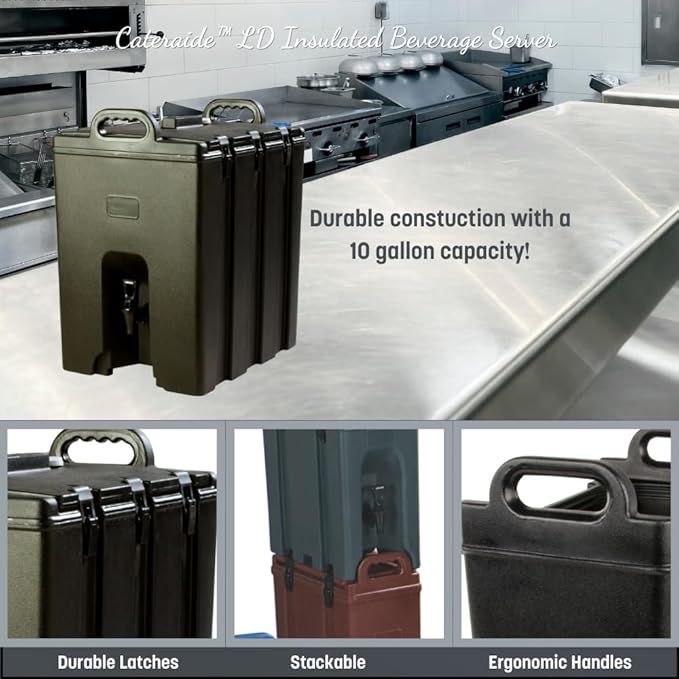 Carlisle FoodService Products Cateraide Insulated Beverage Dispenser with Handles for Catering, Events, Kitchens, and Restaurants, Plastic, 10 Gallons, Black