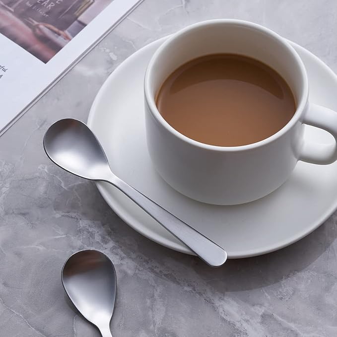 Demitasse Espresso Spoons, Stainless Steel Satin Finish Coffee Spoons, Mini Teaspoons, Sugar Spoons, 4.7-inch, Set of 6, Silver, 6-PIECE, 1