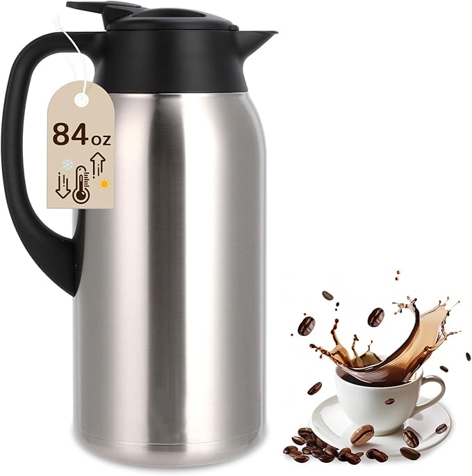 316Stainless Steel Coffee Carafe 84oz - 12 Hours Hot & 24 Hours Cold Large Capacity Coffee Server for Home/Office/Camping Silver