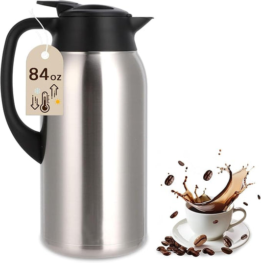 316Stainless Steel Coffee Carafe 84oz - 12 Hours Hot & 24 Hours Cold Large Capacity Coffee Server for Home/Office/Camping Silver