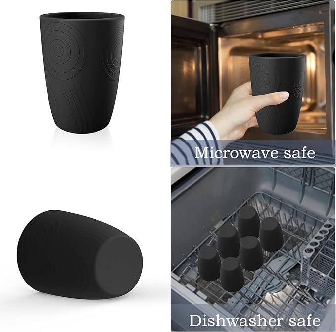 Homienly Wheat Straw Cups Set of 6, 12 OZ Alternative Plastic Cups Reusable, Stackable Drinking Cups, Water Cups, Coffee Cups, Unbreakable Glasses Drinking for Camping, Travel, Party - Black