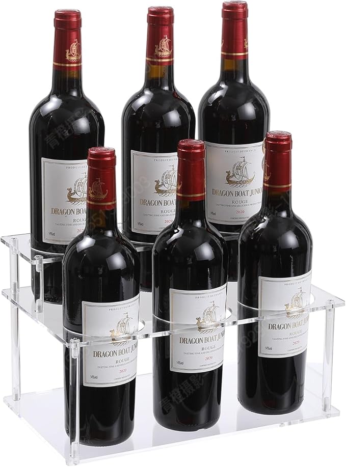 IEEK Coffee Syrup Rack,2 Tier Clear Acrylic Coffee Syrup Organizer with anti slip padfor Coffee Bar,Kitchen.Small Wine Rack for Bar,Family,Storage for Syrup,Wine,Dressing,6 Bottle Capacity