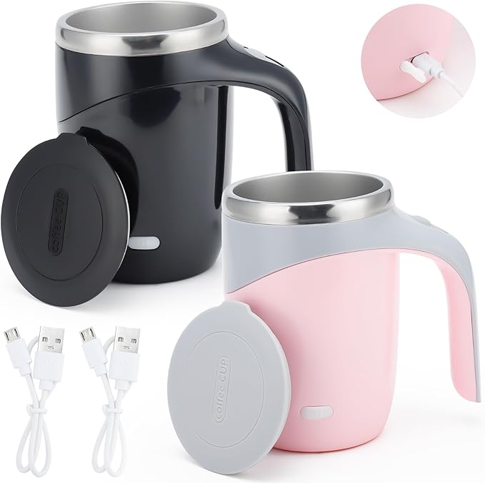Self Stirring Coffee Mug, Auto Stirring Coffee Mug Rechargeable Self Mixing Coffee Cup for Coffee, Tea and Milk - 2 Pack (Model Combo 2)