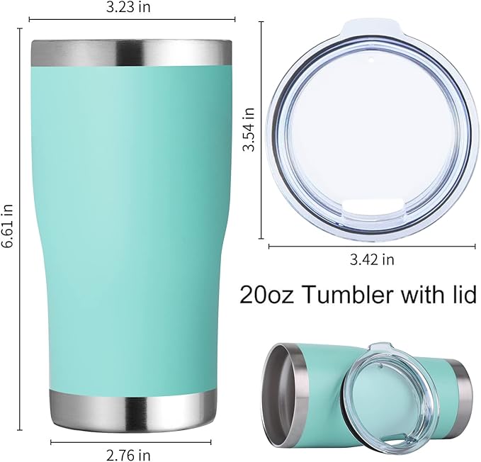 DOMICARE 20oz Tumbler with Lid Stainless Steel Tumblers Bulk, Double Wall Vacuum Insulated Coffee Travel Mug Powder Coated Tumbler, 8 Count (Pack of 1) Light Blue