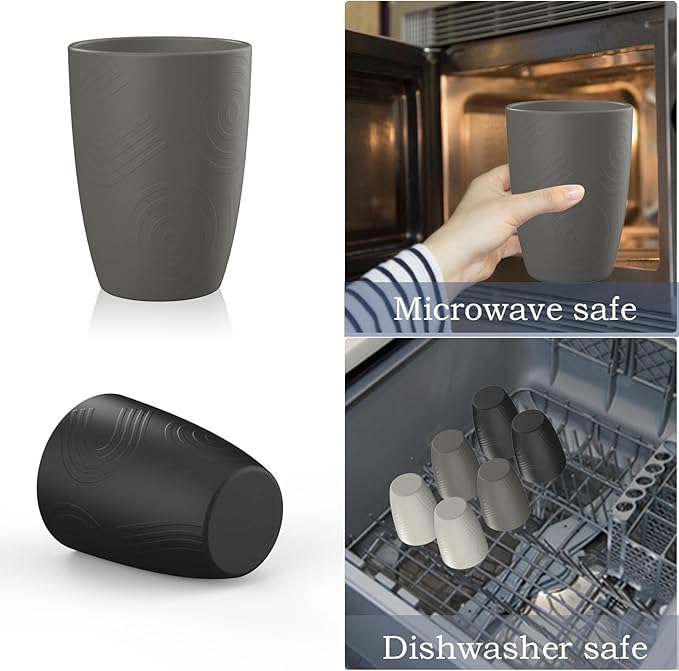 Homienly Wheat Straw Stackable Water Tumblers 6 PCS Cups Alternative to Plastic Cups Unbreakable Drinking Cup Reusable Dishwasher Safe Water Glasses Dishwasher and Microwave Safe(12 OZ Grey Stone)