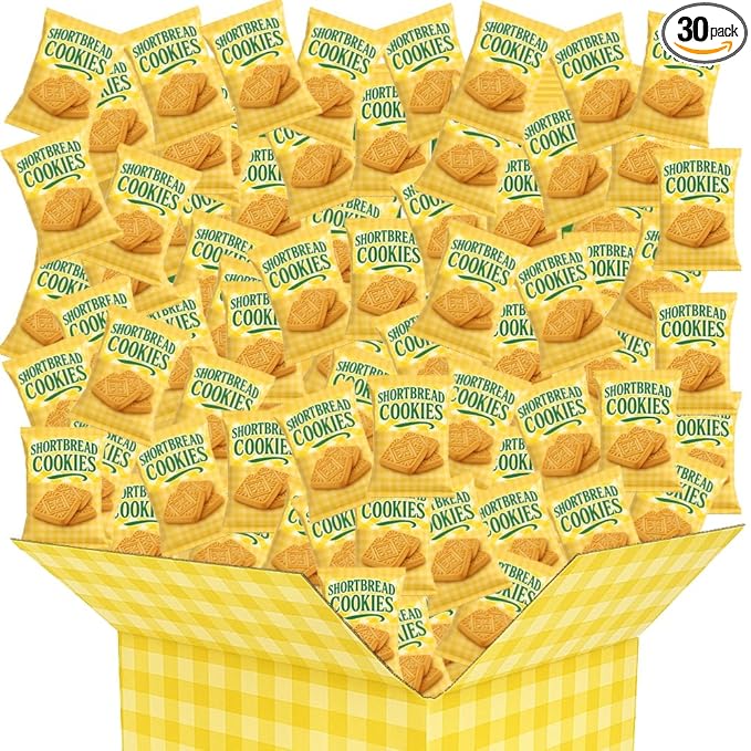 Shortbread Cookies Gourmet Butter Treats, Individually Wrapped - Breakfast Tea Coffee School Office Party Holiday Gift 30 Bags (6 Cookies Per Pack) 180 Total Pieces