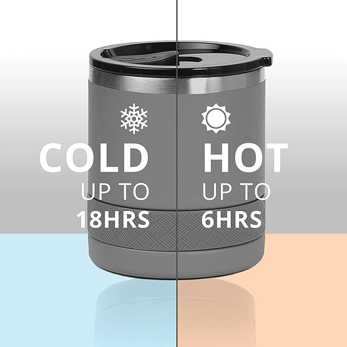 Elemental Recess Lowball Tumbler, 10oz Triple Wall Stainless Steel Cup with Non-Shattered Tritan Lid, Insulated Whiskey Glass, Insulated Coffee Tumbler Mug for Hot & Cold Drinks - Graphite