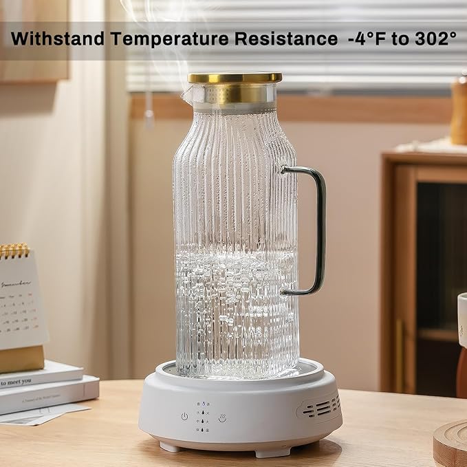 Square Glass Pitcher with Lid and Spout,68 oz/2 Liter Vertical Stripes Water Pitcher for Fridge, Borosilicate Glass Water Carafe for Cold Brew, Coffee, Lemonade, Sun Tea,Heat Resistant