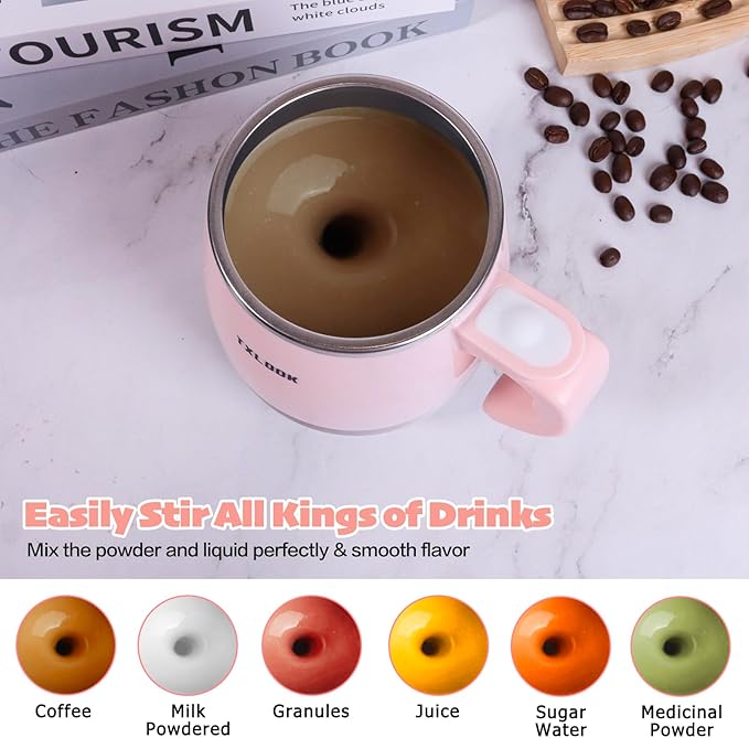 Self Stirring Mug, Rechargeable Automatic Magnetic Stirring Coffee Mug with Transparent Lid, Waterproof Stainless Steel Electric Mixing Cup, Can Stir Milk/Coffee/Cocoa Powder, Suitable for Office/Home
