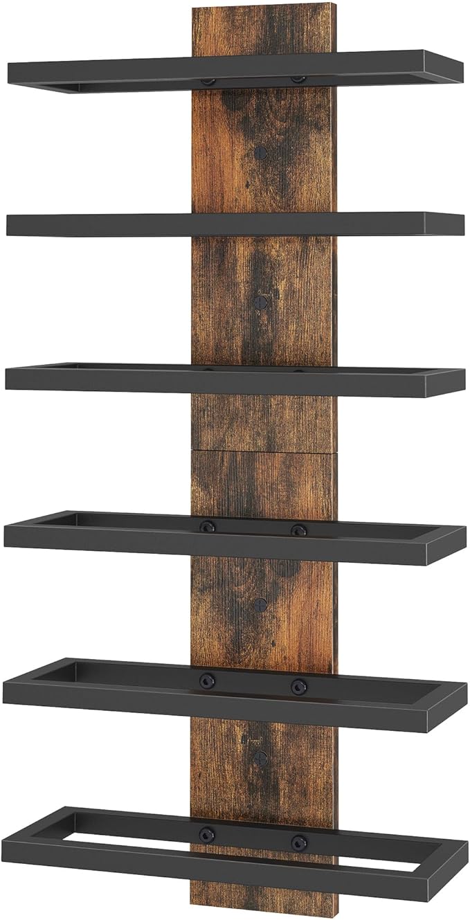 Hoctieon 6 Tier Wall Mount Wine Rack, Wall Mounted Wine Bottle Racks for Display and Storage, Hanging Bottle Holder for Living Room, Dining Room, Bar, Wine Cellar, Rustic Brown