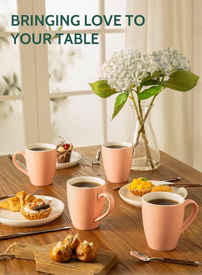 Sweese Porcelain Coffee Mugs - 16 Ounce (Top to the Rim) for Coffee, Latte, Tea, Cocoa, Set of 4, Pink