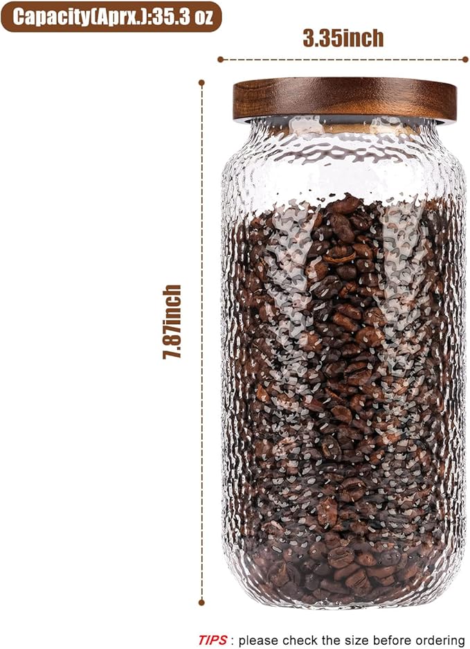WHJY Glass Storage Container with Lid, Airtight Glass Jars, Farmhouse Tea Canister, Dog Treat Jar for Pet, Irregularity Texture Glass Candy Cookies Coffee Canister Jar Bath salt Container - 34oz