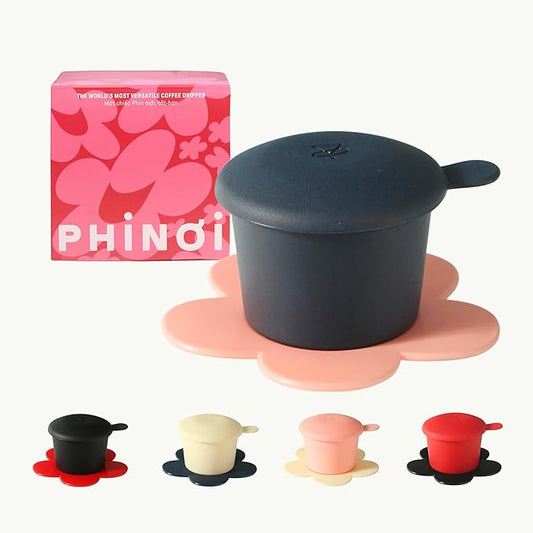 – Vietnamese Coffee Dripper – MIX COLORS – Pour Over Coffee Maker with Flower Design – Reusable Coffee Filter for Sustainable Brewing (Navy + Pink)