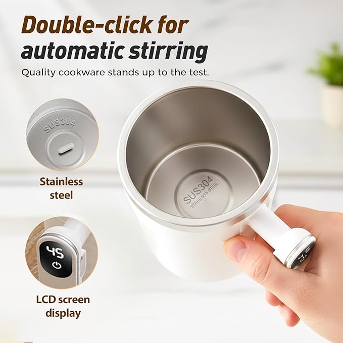 Automatic Stirring Coffee Mug,Magnetic Stirring Cup with Lid for Home Office Travel,Stainless Steel Rotating Self Mixing Mug for Coffee/Milk/Tea/Hot Chocolat (A-Green-Rechargeable)