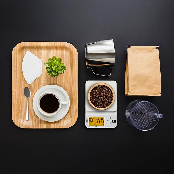 Polit Brewly Digital Coffee Scale with Timer｜6.6lb/3000g Espresso Scale 0.1g/0.005oz Triple-Range Precision｜USB-C or Battery｜Dual Timer Modes｜Small Travel Kitchen Scale for Pour-Over, Brewing & Baking