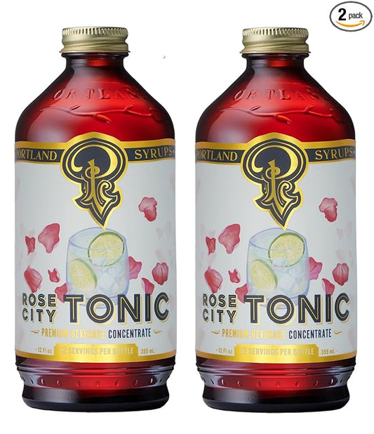 Portland Syrups Rose City Tonic Concentrate - Craft Delicious Cocktails, Mocktails, Sodas, and More - 12 oz with 24 Servings (Pack of 2)