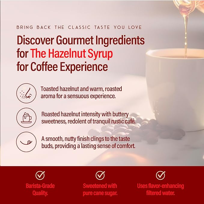 RIO Hazelnut Flavoring Coffee Syrup for Hot or Iced Drinks and Desserts, Warm and Inviting Coffee Syrup Flavor Sweetened with Pure Cane Sugar, Barista - Grade Flavor Syrups For Drinks at Home & Work - 700ml