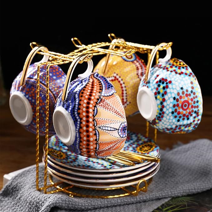 YY YEARCHY Coffee Mug Holder Espresso Cups Holder Drying Rack Drainer Stand Metal Mug Tree Cups Organizer with 6 Hook Hangers for Kitchen Counter and Tea Party